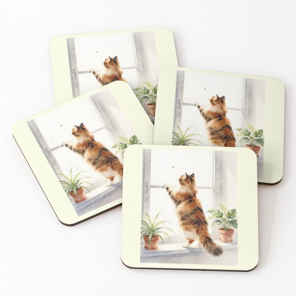 Item preview, Tiny Wonder at the Window | Calico Cat Watercolor designed and sold by BCapybara.