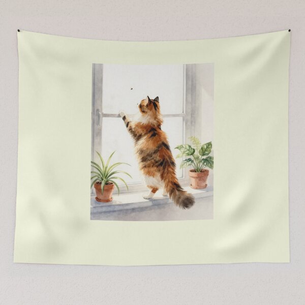 Item preview, Tiny Wonder at the Window | Calico Cat Watercolor designed and sold by BCapybara.