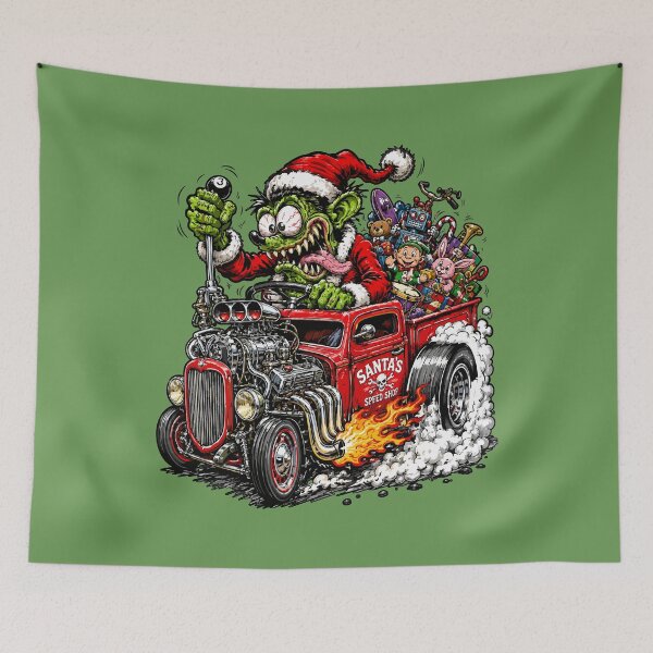 Item preview, Wild Funny Crazy Christmas Monster Hotrod Santa designed and sold by hobrath.