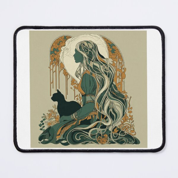 Item preview, Celtic Moon Goddess with Black Cat Art Nouveau designed and sold by ExpressoJungle.