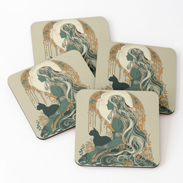 Item preview,  Celtic Moon Goddess with Black Cat Art Nouveau designed and sold by ExpressoJungle.