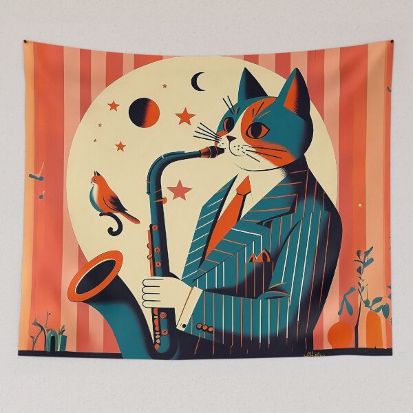 Item preview, Mid Century Hep Cat Playing Jazz Saxophone designed and sold by Lee Hiller Designs.