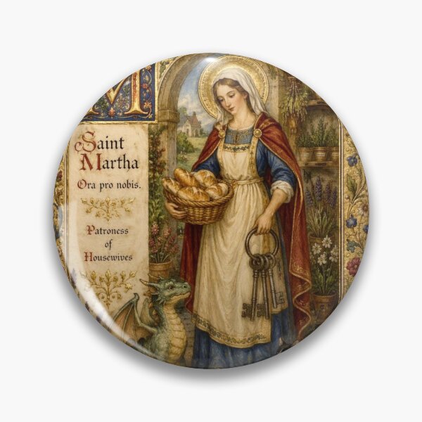 Item preview, Saint Martha Patroness of Housewives with Bread Basket Dragon and Cats Medieval designed and sold by Natalia-Vlad.