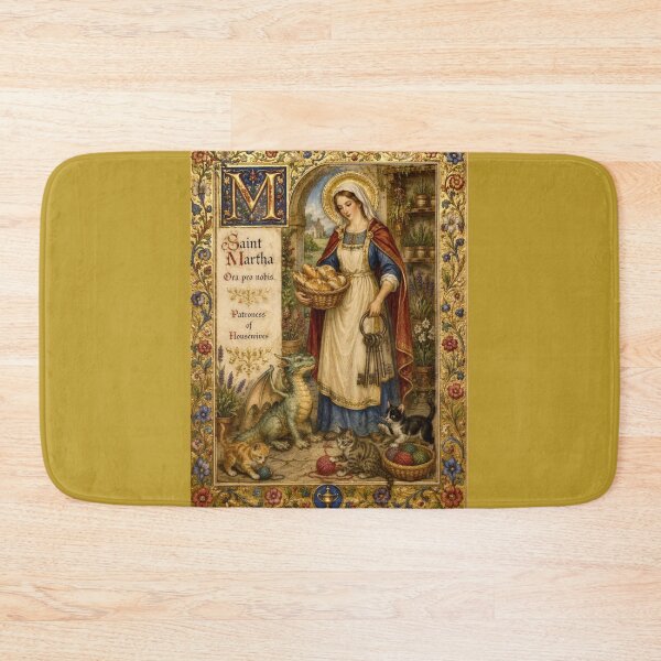 Item preview, Saint Martha Patroness of Housewives with Bread Basket Dragon and Cats Medieval designed and sold by Natalia-Vlad.