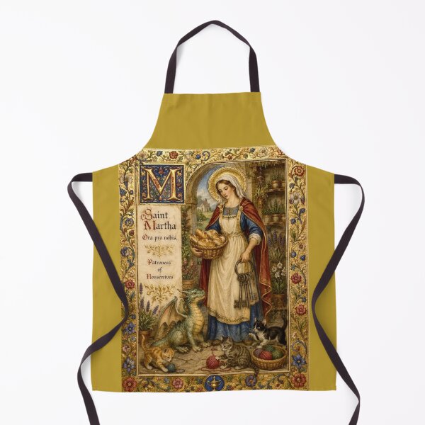 Item preview, Saint Martha Patroness of Housewives with Bread Basket Dragon and Cats Medieval designed and sold by Natalia-Vlad.