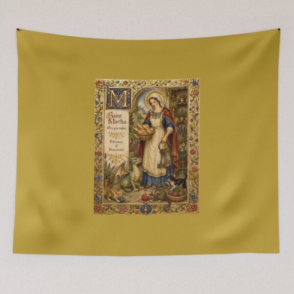 Item preview, Saint Martha Patroness of Housewives with Bread Basket Dragon and Cats Medieval designed and sold by Natalia-Vlad.