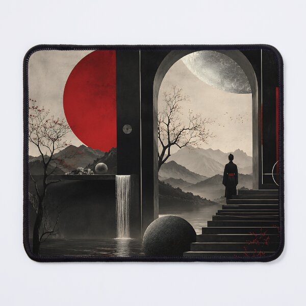 Item preview, Dark Japanese Surrealist Arch with Red Sun designed and sold by Aureva Arts Shop.