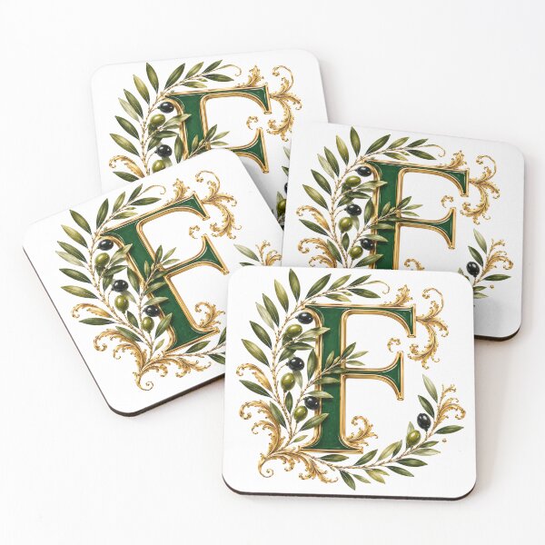 Item preview, Elegante monograma con la letra F, ramas de olivo y diseño botánico dorado | Inicial floral verde de lujo designed and sold by MoodLay.