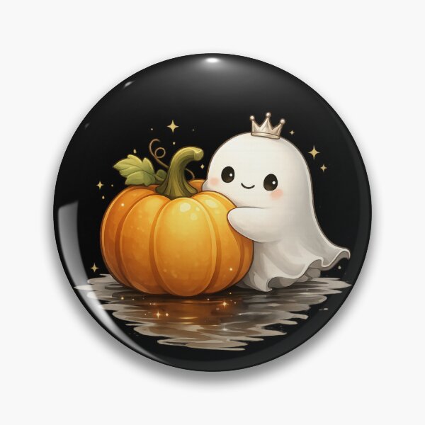 Item preview, Little Ghost King Hugging a Pumpkin – Cute Halloween Illustration designed and sold by BlackBoneArt.