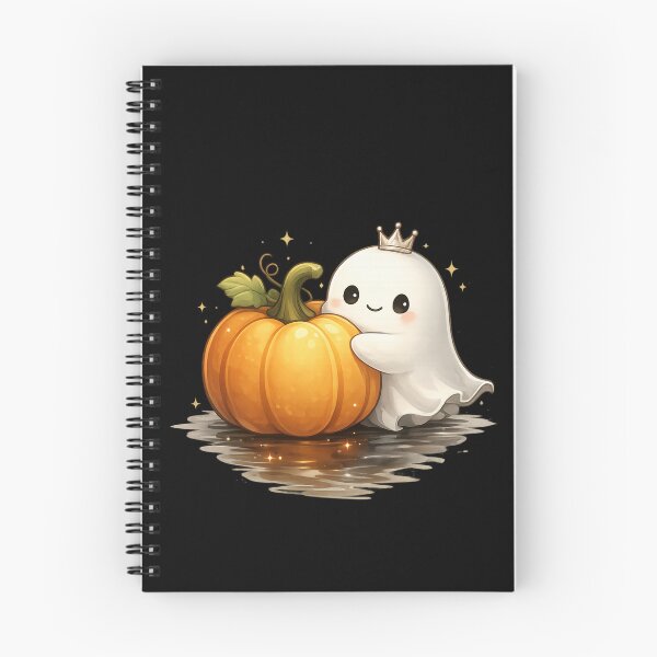 Item preview, Little Ghost King Hugging a Pumpkin – Cute Halloween Illustration designed and sold by BlackBoneArt.