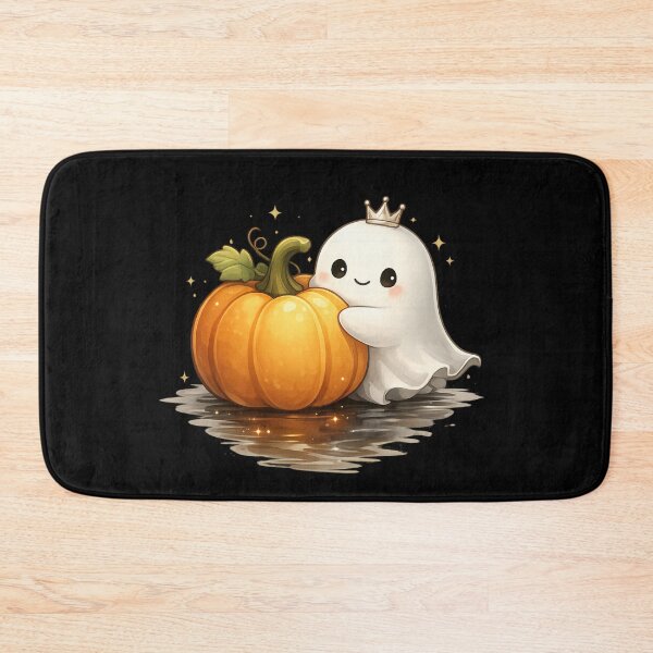 Item preview, Little Ghost King Hugging a Pumpkin – Cute Halloween Illustration designed and sold by BlackBoneArt.