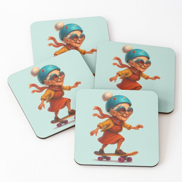 Item preview, Cool Granny on a Skateboard – Painterly Cartoon Style designed and sold by kornkobart.