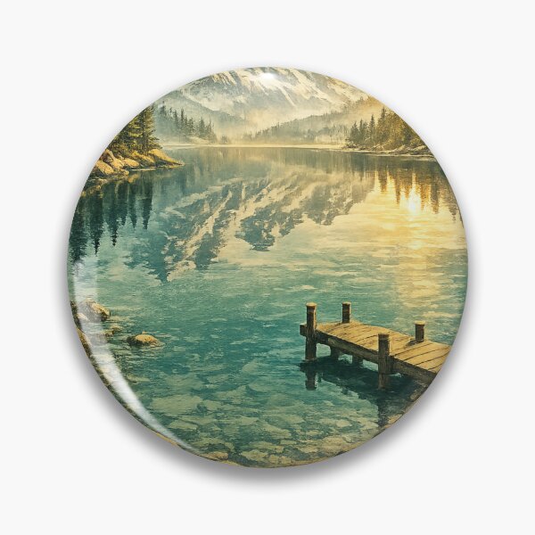 Item preview, Alpine Serenity: Snow Peak Lake Retreat With Wooden Dock Landscape designed and sold by irfanshikh.