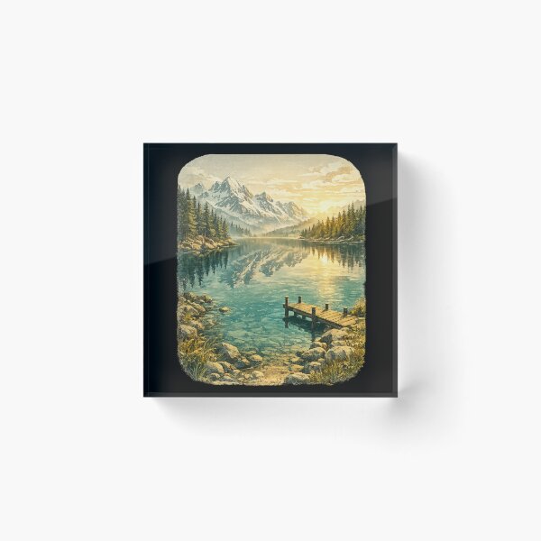 Item preview, Alpine Serenity: Snow Peak Lake Retreat With Wooden Dock Landscape designed and sold by irfanshikh.