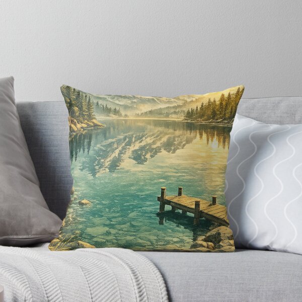 Item preview, Alpine Serenity: Snow Peak Lake Retreat With Wooden Dock Landscape designed and sold by irfanshikh.
