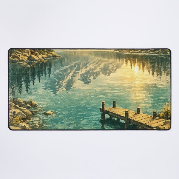 Item preview, Alpine Serenity: Snow Peak Lake Retreat With Wooden Dock Landscape designed and sold by irfanshikh.