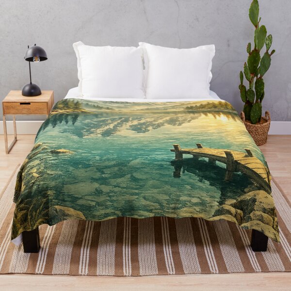Item preview, Alpine Serenity: Snow Peak Lake Retreat With Wooden Dock Landscape designed and sold by irfanshikh.