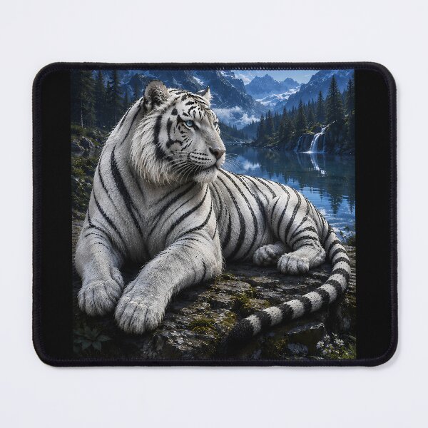 Item preview, White Tiger Under Full Moon | Mountain Lake Wildlife Art designed and sold by ManJiangHong.