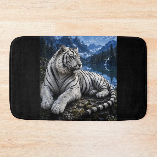 Item preview, White Tiger Under Full Moon | Mountain Lake Wildlife Art designed and sold by ManJiangHong.