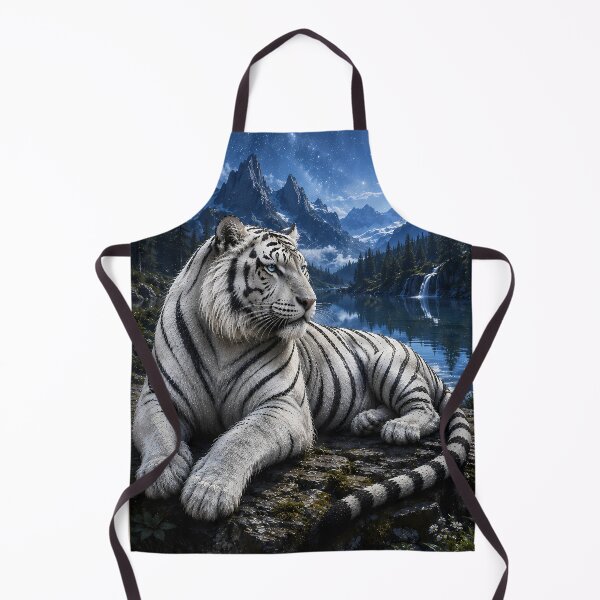 Item preview, White Tiger Under Full Moon | Mountain Lake Wildlife Art designed and sold by ManJiangHong.