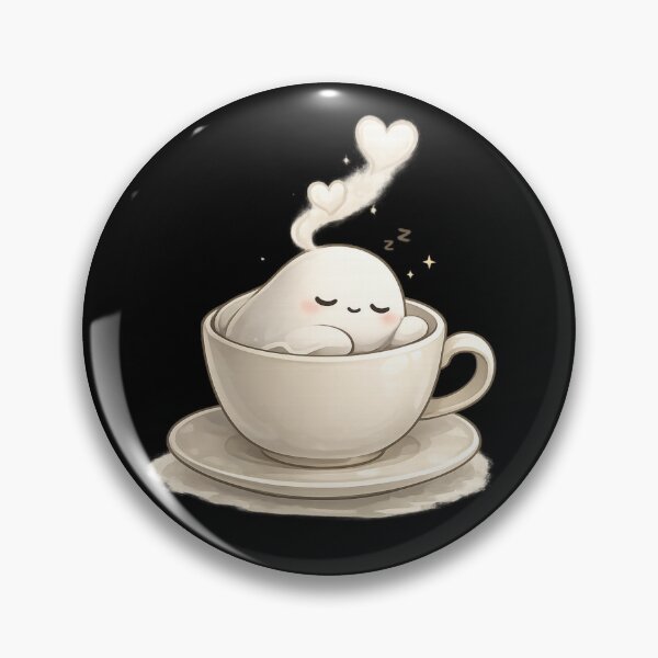 Item preview, Sleepy Ghost in a Teacup – Cozy Kawaii Ghost Illustration designed and sold by BlackBoneArt.