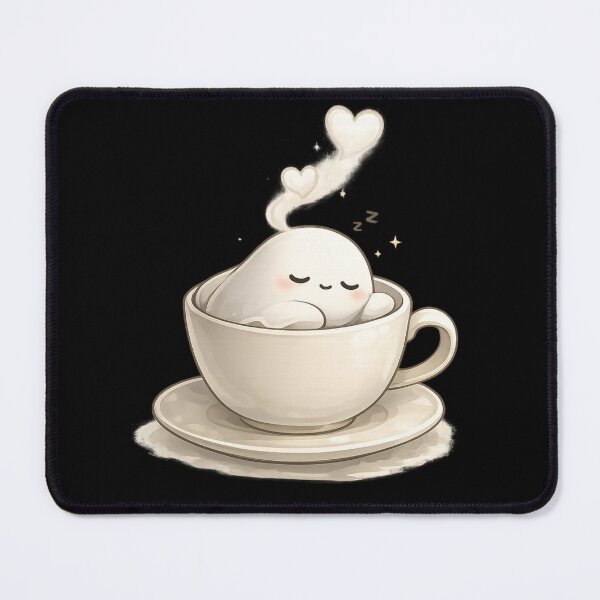 Item preview, Sleepy Ghost in a Teacup – Cozy Kawaii Ghost Illustration designed and sold by BlackBoneArt.