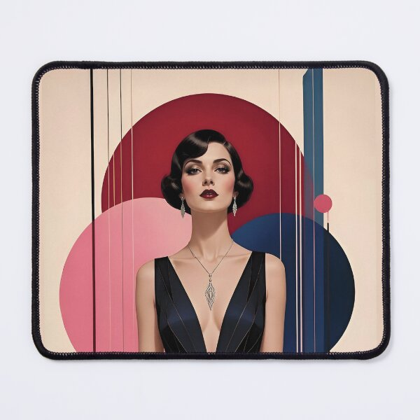Item preview, Beautiful 1920s Flapper Woman with black hair in Modern Graphic Style with pink designed and sold by Lucia Amaris Art.