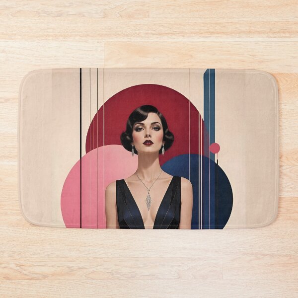 Item preview, Beautiful 1920s Flapper Woman with black hair in Modern Graphic Style with pink designed and sold by Lucia Amaris Art.