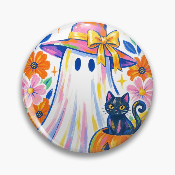 Item preview, Cute Ghost & Black Cat Halloween – Colorful Whimsical Art designed and sold by anabellstar design co.