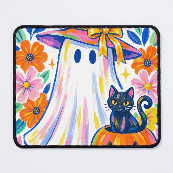 Item preview, Cute Ghost & Black Cat Halloween – Colorful Whimsical Art designed and sold by anabellstar design co.