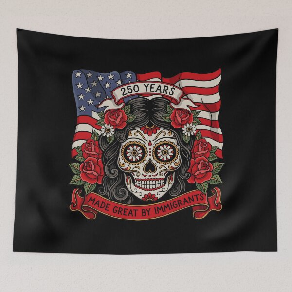 Item preview, 250 Years Made Great By Immigrants Patriotic History Lover Sugar Skull Lady designed and sold by Redgiant87x.