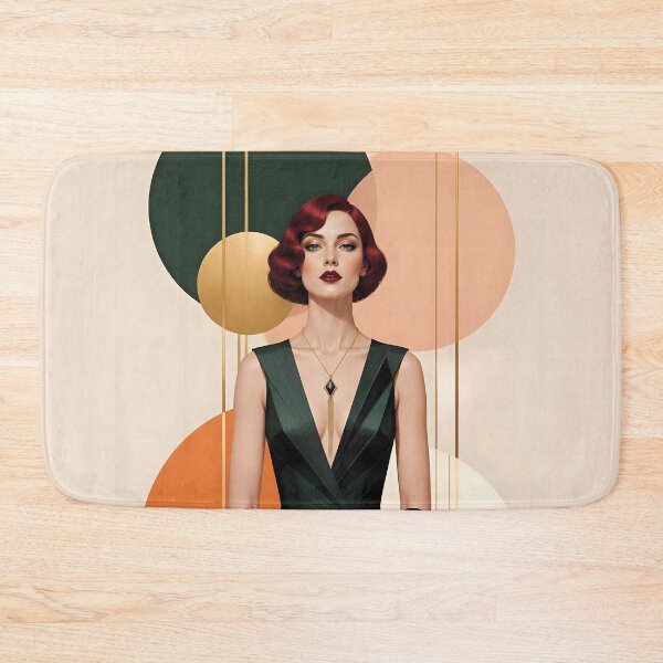 Item preview, 1920s Flapper Woman with burgundy red hair in Modern Graphic Style with orange designed and sold by Lucia Amaris Art.