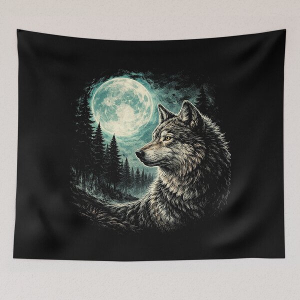 Item preview,  Moonlit Wolf | Majestic Wolf Under the Full Moon Dark Forest  designed and sold by SOUFIANE1991.