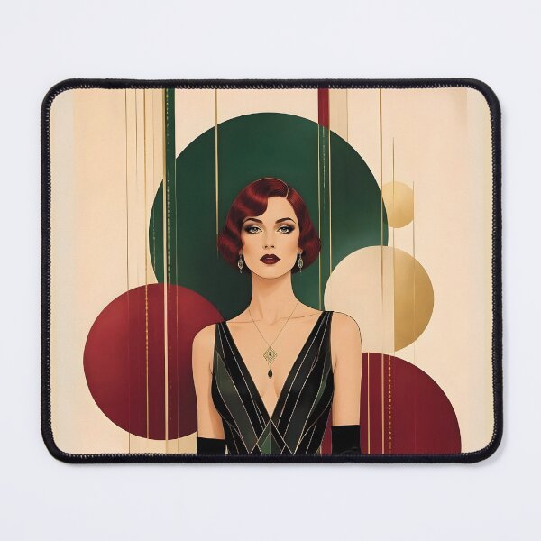 Item preview, Elegant 1920s Flapper Woman with burgundy red hair in Modern Graphic Style designed and sold by Lucia Amaris Art.