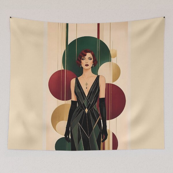 Item preview, Elegant 1920s Flapper Woman with burgundy red hair in Modern Graphic Style designed and sold by Lucia Amaris Art.