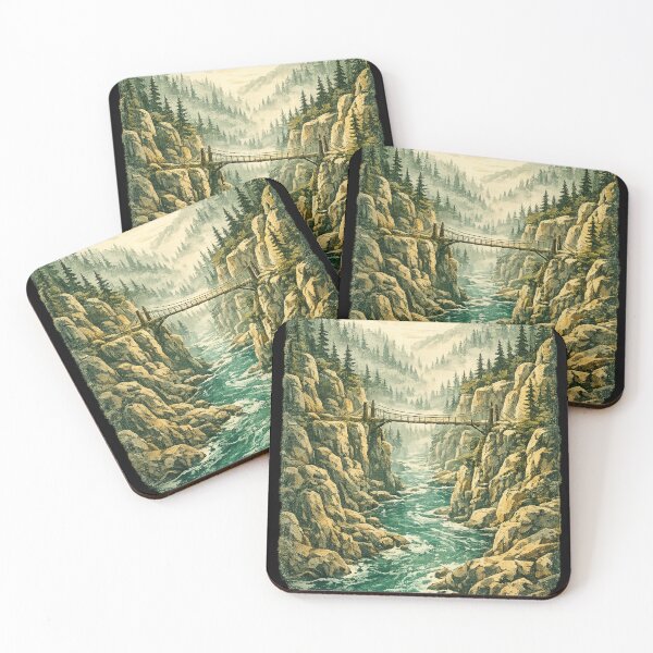 Item preview, Mountain Gorge Bridge: Dramatic Canyon Landscape With Rushing River Art designed and sold by irfanshikh.