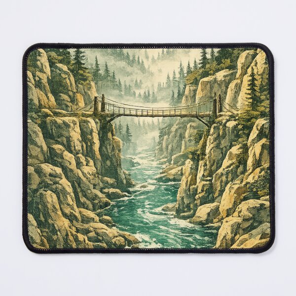 Item preview, Mountain Gorge Bridge: Dramatic Canyon Landscape With Rushing River Art designed and sold by irfanshikh.