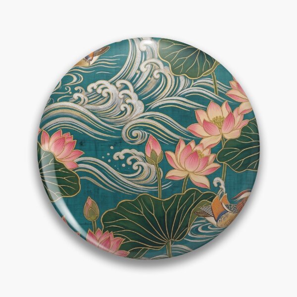 Item preview, Antique Nishijin Brocade Lotus and Waterfowl Pattern designed and sold by ArtfulAlchemy1.
