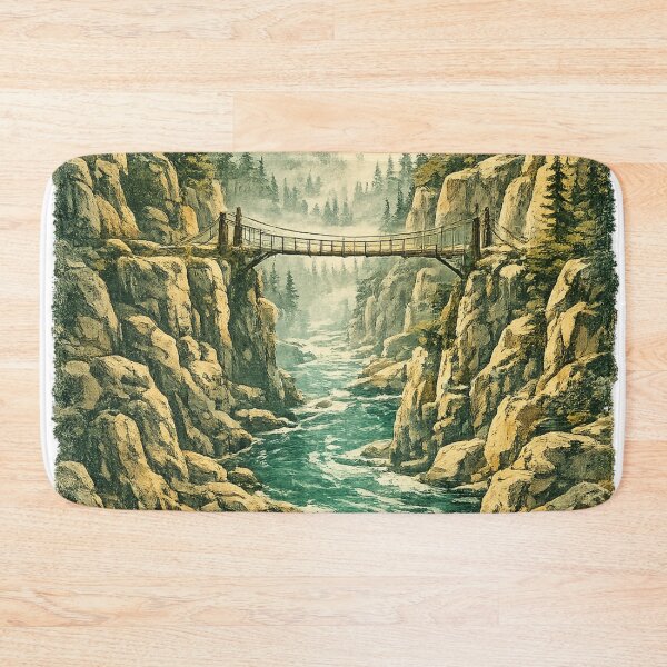 Item preview, Mountain Gorge Bridge: Dramatic Canyon Landscape With Rushing River Art designed and sold by irfanshikh.