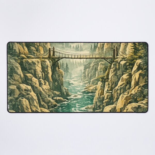Item preview, Mountain Gorge Bridge: Dramatic Canyon Landscape With Rushing River Art designed and sold by irfanshikh.