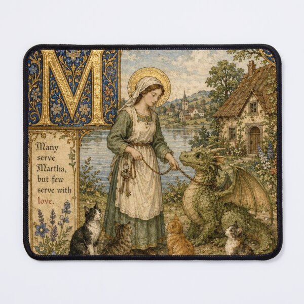 Item preview, Saint Martha Patroness of Home Taming Dragon Medieval Illuminated Cats designed and sold by Natalia-Vlad.