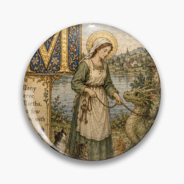 Item preview, Saint Martha Patroness of Home Taming Dragon Medieval Illuminated Cats designed and sold by Natalia-Vlad.