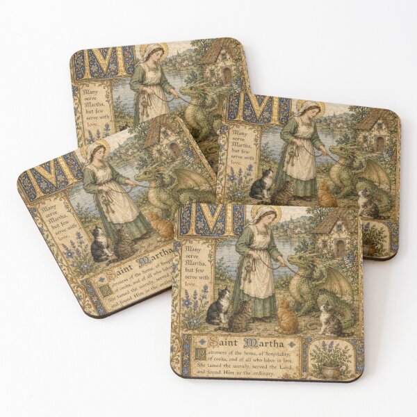 Item preview, Saint Martha Patroness of Home Taming Dragon Medieval Illuminated Cats designed and sold by Natalia-Vlad.