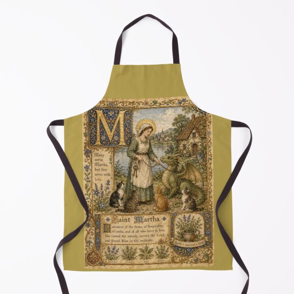 Item preview, Saint Martha Patroness of Home Taming Dragon Medieval Illuminated Cats designed and sold by Natalia-Vlad.