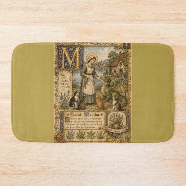 Item preview, Saint Martha Patroness of Home Taming Dragon Medieval Illuminated Cats designed and sold by Natalia-Vlad.