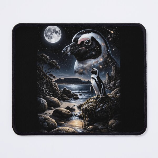 Item preview, Cosmic Penguin Howling At Moon Night Sky Ocean Art designed and sold by d247.
