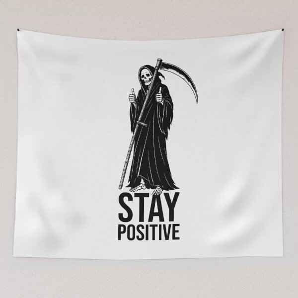 Item preview, Stay Positive Grim Reaper Thumbs Up | Dark Humor Skeleton Illustration designed and sold by xndrlab.