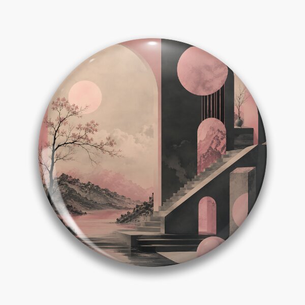 Item preview, Japanese Ink Art Meets Bauhaus — Pink Moon Cherry Blossom Geometric Print designed and sold by Aureva Arts Shop.