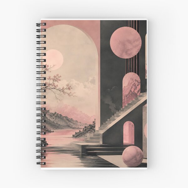 Item preview, Japanese Ink Art Meets Bauhaus — Pink Moon Cherry Blossom Geometric Print designed and sold by Aureva Arts Shop.