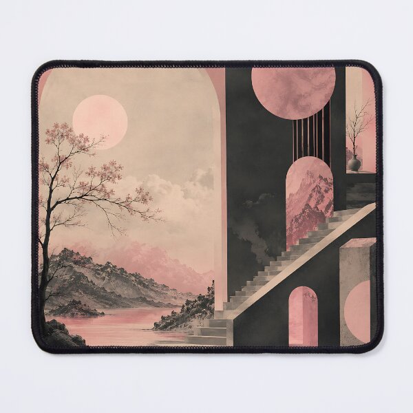 Item preview, Japanese Ink Art Meets Bauhaus — Pink Moon Cherry Blossom Geometric Print designed and sold by Aureva Arts Shop.